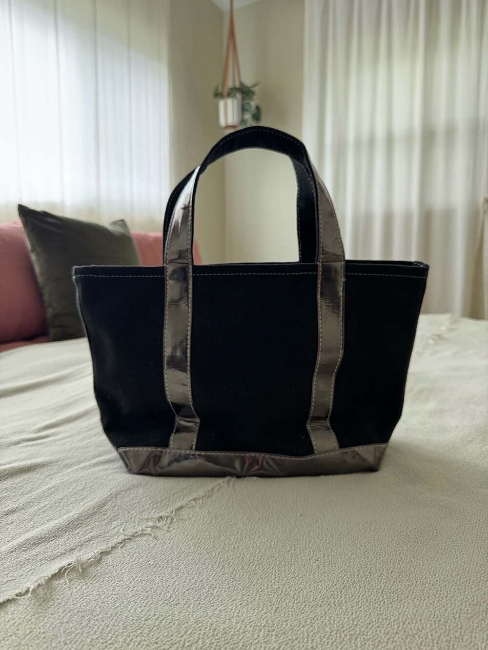 Black Canvas Tote with Silver Metallic detail